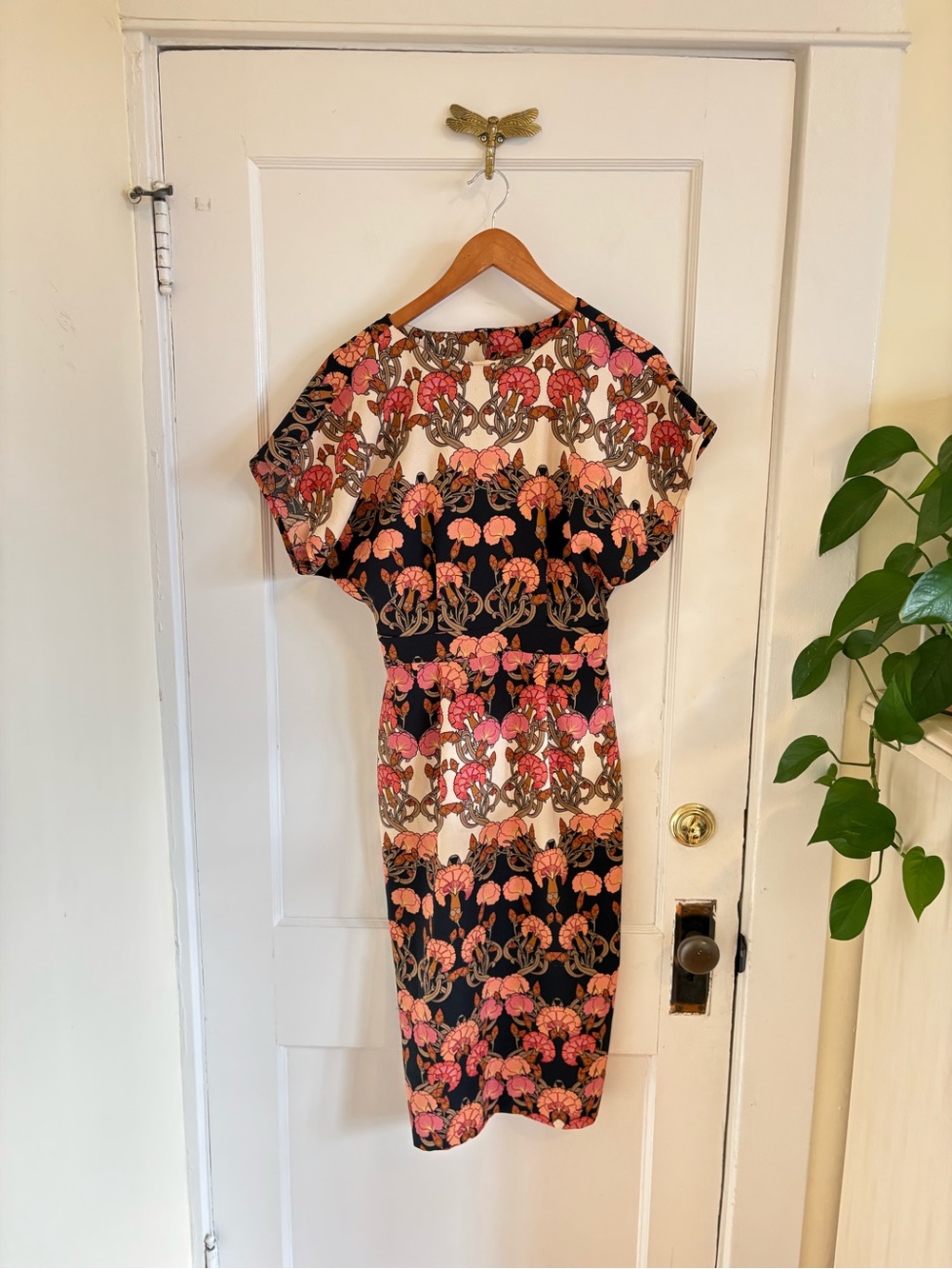 ASOS Floral Pattern Black and Pink Pencil Sheath Dress Size 2